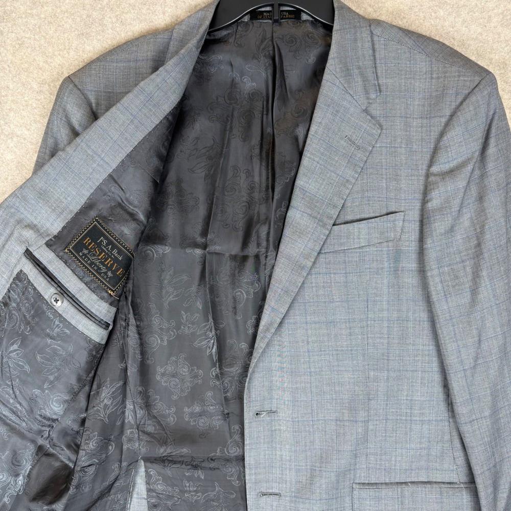 Jos A Bank Reserve Liberty Blazer 42R Cerruti 130s Wool Grey Plaid USA 3301/2FP - Picture 3 of 15
